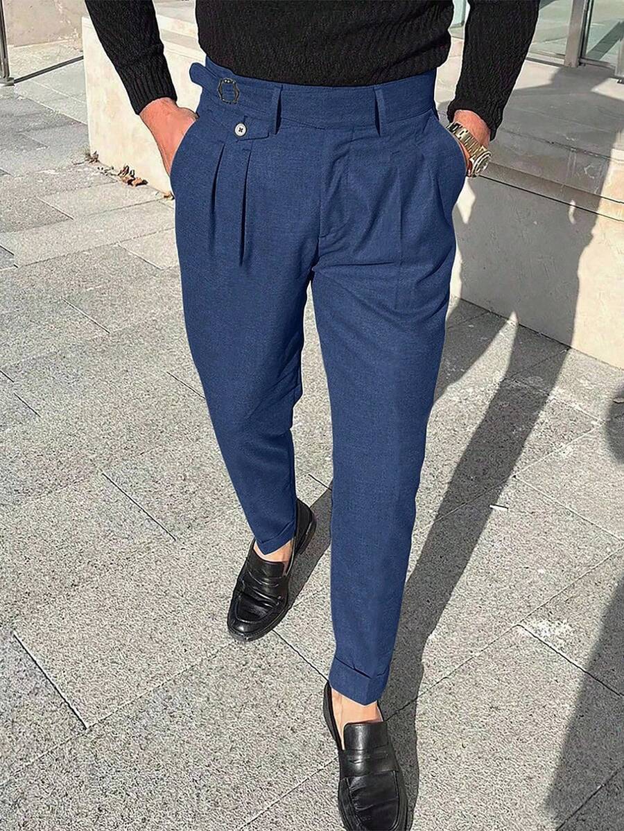 Manfinity Mode Pantalones de traje cónicos y plisados para hombre casual - Azul - Ver 1