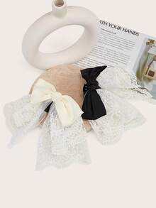 Enchnt 2pcs/Set Korean Cute Elegant Fashion Lace Bow Ponytail Claw Clip Hair Clips, High-End Feel, Suitable For Daily Use Beach Hair Claw Vacation Hair Accessories - Multicolor - View 3