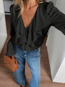 Elyressa Một quý cô dệt nên chiếc áo sơ mi thanh lịch và sành điệu để mặc đi làm vào mùa thu. - màu đen - Xem 4