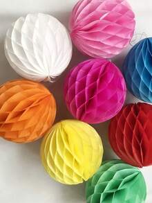 Conjunto de 5 bolas de flores de papel em formato de favo de mel, flores de tecido coloridas para pendurar, artesanato em papel para casamento, aniversário, decoração de casa e festas. - Multicolor - Ver 3