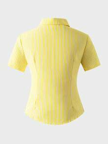 Teen GirlCasual All-Match Versatile Daily Commute Slim Fit Cropped Short Sleeve White Shirt - Yellow - View 7