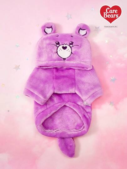 Care Bears X PETSIN 1 bộ quần áo đa năng cho mèo/chó, trang phục thú cưng biến hình gấu bông hình trái tim màu tím thêu, áo hoodie hóa trang thú cưng bằng vải lông san hô có đuôi 3D, áo hoodie dày ấm áp mùa thu đông.