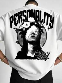 Manfinity EMRG Men's Retro Portrait Black & White Print T-Shirt, Music Festival Tee - White - View 7
