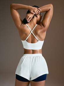 Powerista Bộ đồ thể thao nữ gồm áo tank top màu trơn và quần short hai lớp. - trắng - Xem 2
