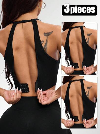 Velisys Bộ 3 áo ngực thể thao nữ dệt kim không đường may, có đệm mút tháo rời và khóa cài phía sau.