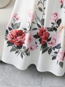 Franclia Đầm midi nữ màu trắng họa tiết hoa, cổ tròn, eo, dáng xòe, thích hợp mặc đi chơi, đi nghỉ mát, đi biển hoặc dự tiệc cưới. - Nhiều màu - Xem 7