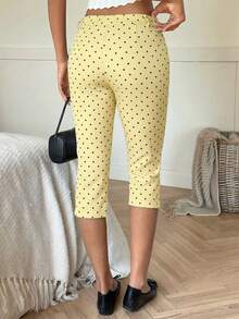 SHEIN EZwear 女士波点休闲百搭七分裤 - 鵝黃色 - 查看 2