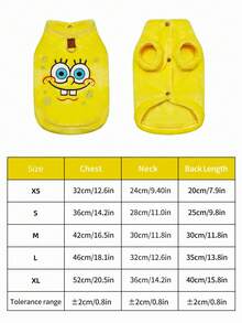 SpongeBob SquarePants | PETSIN 1 件猫/狗通用服装，刺绣卡通图案可爱黄色外套，法兰绒宠物大衣 - 黃色 - 查看 2