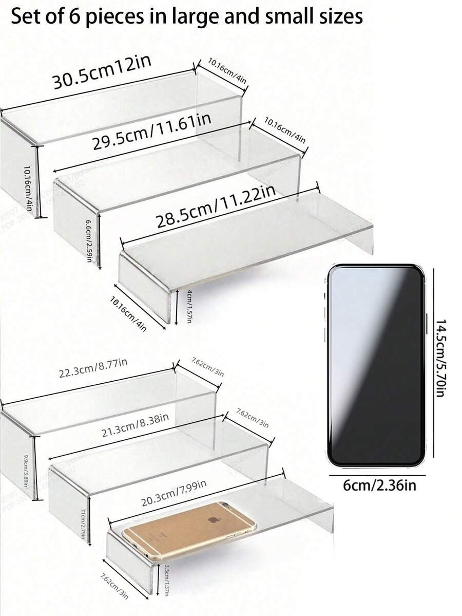 3/6 piezas Soportes de exhibición rectangulares de acrílico transparente, adecuados para exhibir artículos coleccionables, zapatos, joyas, figuras, pasteles, dulces y decoraciones de mesa en la cocina - Multicolor - Ver 1