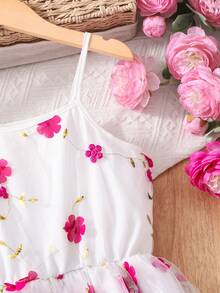 SHEIN 少女时尚优雅网纱刺绣吊带裙 - 彩色 - 查看 4