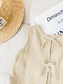 SHEIN LMoss Kids Áo vest mùa hè dễ thương, thoải mái, đa năng với nơ cho bé gái. - Màu be - Xem 5