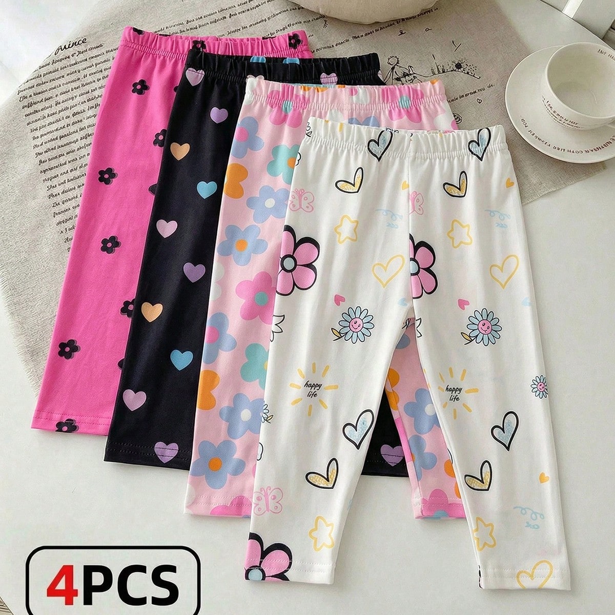 Piezas Leggings casuales y versátiles para niñas, con estampados florales, florales diminutos, corazones y soles, de gran valor, aptos para juegos c