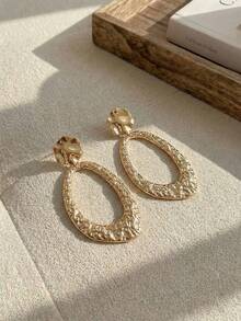 Resyla 1pair Women's Oval Hollow Out Concave-Convex Design Statement Earrings, Elegant Luxurious Style - Gold - View 4