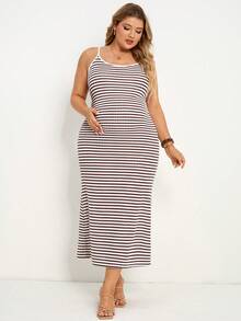 SHEIN Maternity Plus Size Striped Casual Strap Dress Summer Dresses Vacation Outfits Work Outfits - Multicolor - View 6