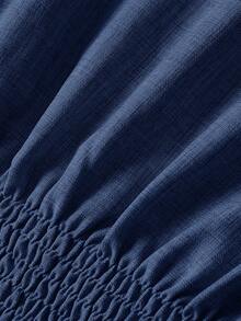 SHEIN MOD Women's Contrast Color Bow Decor Waist Tie Shirt - Navy Blue - View 5