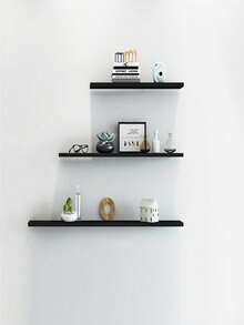 1PC Long Creative Wall Mounted Floating Shelf Sturdy Storage Shelving Unit For Living Room Background Wall Decoration Minimalist Home Decor Wall Shelf Organizer Space Saving Wall Mount Rack - Black - View 5