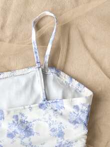 SHEIN 少女休闲沙滩度假碎花荷叶边优雅吊带连衣裙，夏季服装，夏季连衣裙，可爱春季穿搭，夏季连衣裙套装，春季少女穿搭 - 淡紫色 - 查看 3