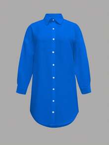 EMERY ROSE Vestido casual de vacaciones de una sola hilera con patrón de ojos de lentejuelas para mujer de talla grande - azul real - Ver 3