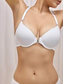 Bralution 1 件舒适前扣聚拢提升钢圈文胸，提升小胸围，减少侧凸，可调节罩杯形状 - 白色 - 查看 4