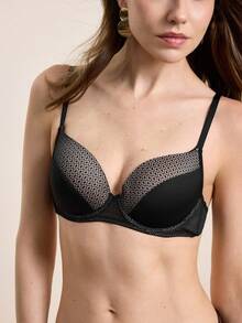 Hourtrue 1件纯黑色网眼衬垫钢圈性感舒适内衣 - 杏色 - 查看 8