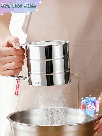 1个不锈钢手持式面粉筛，烘焙糖粉过滤工具