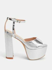 Glitzique 春夏女士高跟镂空露趾厚底凉鞋 - 銀色 - 查看 7