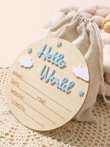 SHEIN Beige Autumn Cute Unisex Photoshoot Baby Name Announcement Sign For Hospital Hello World Newborn Wood Discs Milestone Card Photo Prop Shower Gift - Blue - View 6