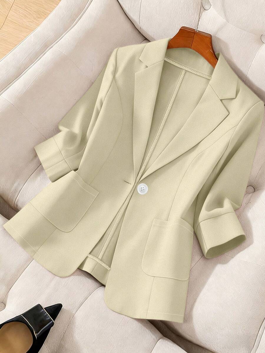 GlowEve CURVE Jaket Kasual Wanita Ukuran Besar Warna Polos Kerah Berlengan Panjang untuk Musim Gugur - Jahe - View 1