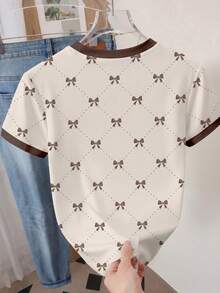 Franclia Women's Bow Print Round Neck Short Sleeve Casual T-Shirt - Multicolor - View 2