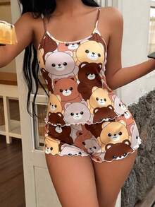 SHEIN Cartoon Bear Print Camisole And Shorts Women Pajama Set - Multicolor - View 6