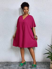 Slaydiva Đầm nữ tay ngắn bằng chiffon, cổ chữ V, dáng rộng, tay bồng, kiểu dáng thanh lịch, thường ngày hoặc công sở, thích hợp cho lễ Phục sinh/miền Tây. - Màu Hồng Tươi - Xem 13