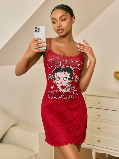 Betty Boop x SHEIN Nuisette décontractée pour femmes avec imprimé de dessin animé