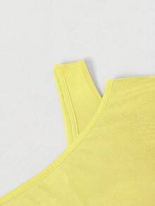 Rometta Áo liền thân không tay hở vai phối lưới cỡ lớn, thích hợp mặc đi chơi hoặc dự tiệc. - Vàng nhạt - Xem 4