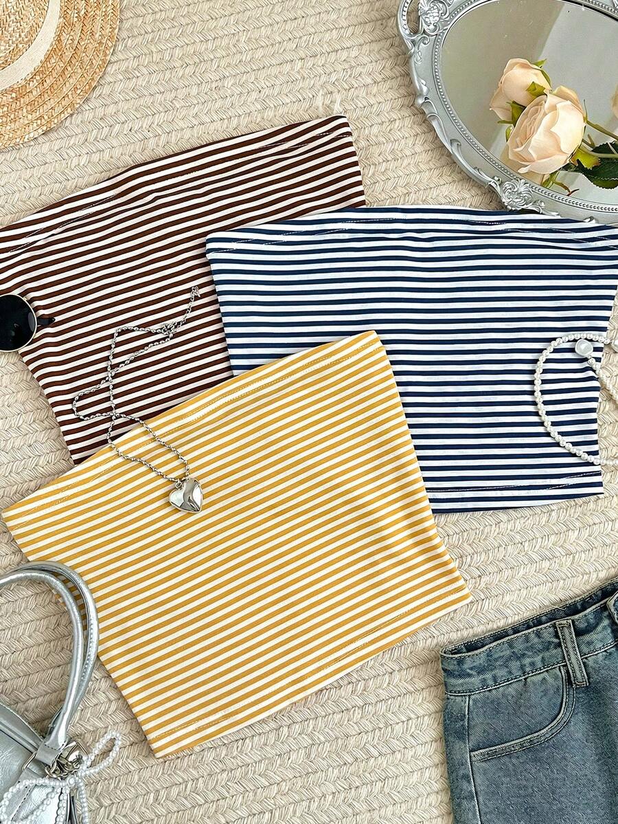 SHEIN 3pcs/Set Tween Girls' Summer Casual Versatile Striped Camisole - Multicolor - View 1