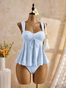 Bellisia Bộ bikini và áo hai dây màu vàng thêu jacquard dễ thương cho kỳ nghỉ xuân/hè 26SS đi biển. - Màu xanh nhạt - Xem 7