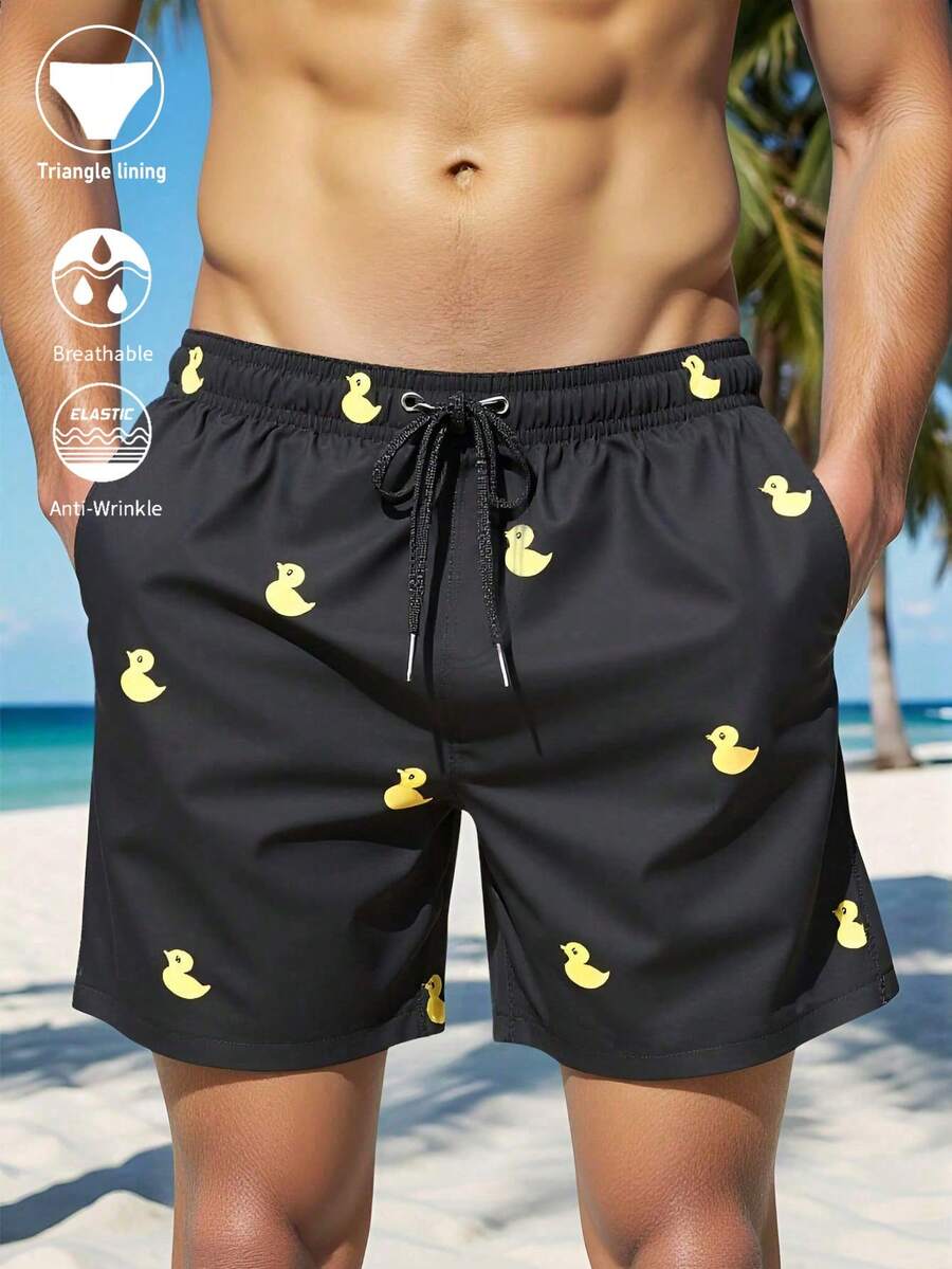 Horizaway Short de playa de moda para hombres, adecuado para traje de baño de verano de hombres, traje de baño hawaiano - Negro - Ver 1