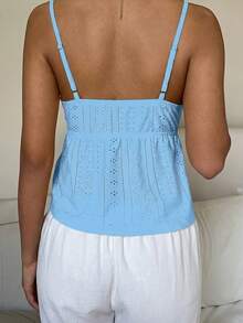 CovetEZ 女士蕾丝边荷叶边休闲百搭日常吊带背心 - 淺藍色 - 查看 3