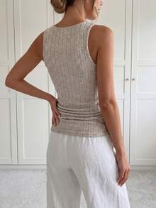 SHEIN LUNE 家庭装女士修身舒适背心，四季皆宜 - 杏色 - 查看 3