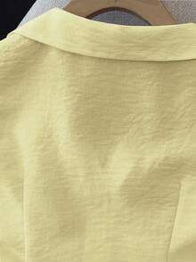 SHEIN Franclia 女士春夏休闲 Polo 衫，刺绣领无袖白色衬衫 - 黃色 - 查看 5