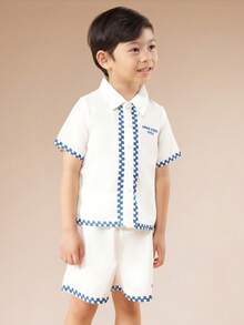 SUMWON Boys Summer La Dolce Vita Lobster Graphic Shirt And Shorts Checkered Trim Set - Apricot - View 3