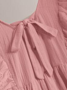 CosyJoli Plus Size Women Vacation Knotted Design Ruffle Trim Casual Tank Top - Dusty Pink - View 4