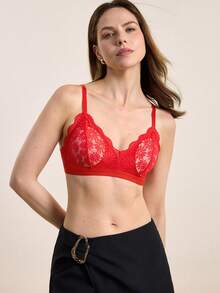 Hourtrue 1pc Lace Wireless Bra For Women - Red - View 3