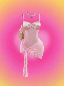 Amplova 1pc Women's One-Piece Swimsuit With Cover-Up, Sexy Bandage 2 Pieces Set, Alluring Pink Outfit - Pink - View 3