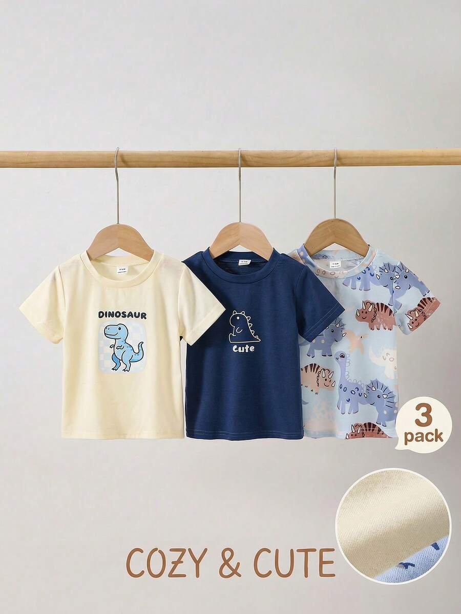 SHEIN Vintaside Kids 男童极简印花圆领短袖上衣 - 淺藍色 - 查看 1