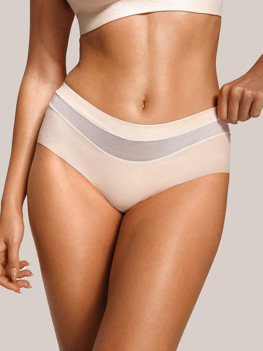 Barelissa Women's Seamless Mesh Trim Comfort Bikini Panties - Apricot - View 1