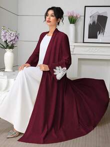 Al Najma Embroidered Beaded Long Sleeve Abaya For Women - Burgundy - View 5