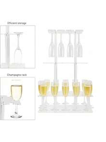 1 Piece Clear Rectangular Acrylic 3 Tier Champagne Tower Display Stand With 32 Slots Floating Alignment Rack For Party Wedding School Celebration Event Decoration Essential Must Have - Transparent - View 9