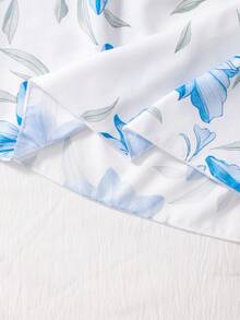 Bộ đồ 2 món dễ thương cho bé gái tuổi teen: Áo tay cánh hoa xếp nếp và váy in hoa. - Màu xanh lam - Xem 7