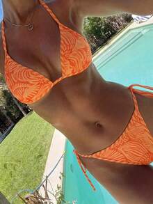 Swim Mod 2026 Spring/Summer Halter Neck Tie-Up Printed 2 Pieces Bikini Swimsuit - Multicolor - View 1