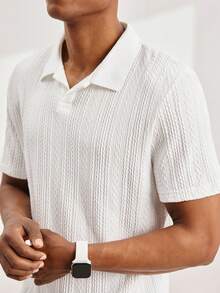 Driftmere Men's Casual Loose Knit Drop Shoulder Polo Shirt With Turndown Collar, Short Sleeve Men Polo Shirt Knitted Polo Shirt Men Textured Polo Shirt Short Sleeve Polo Shirt, Old Money - White - View 5